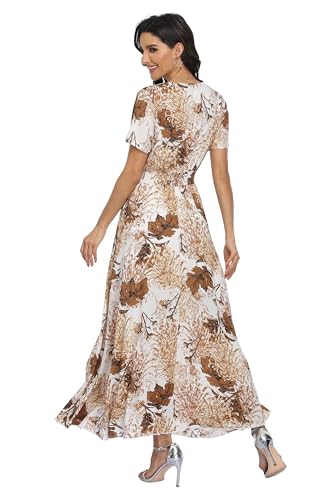 Image of VintageClothing Women's Floral Maxi Dresses Boho Button Up Split Summer Casual Long Dress Beach Party Dress