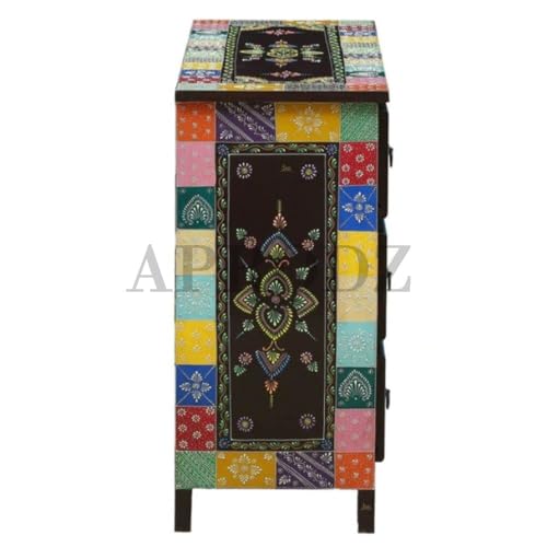 Image of APRODZ Wooden Handpainted Chest of Drawer Cabinet for Storage for Living Room (Multicolor)