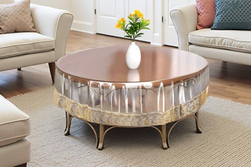 Image of The Furnishing Tree Round Shaped Center Transparent Table Cover WxL 30x30 inches 0.25 mm Thickness with Golden Lace