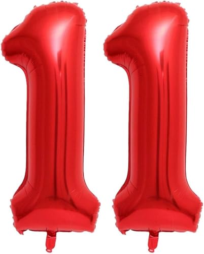 Image of Red 11 Number Balloons,40 Inch 11 Balloons Foil Mylar Helium Big Red 11 Balloon Number for Birthday Party Anniversary Decorations