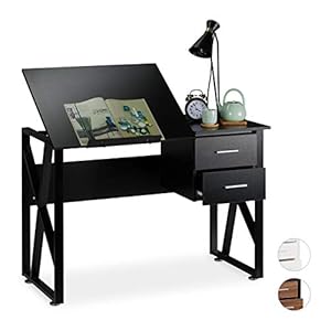 Relaxdays Bureau kantelbaar, verstelbaar werkblad, laptoptafel of tekentafel, HBT 75x110x55cm, zwart