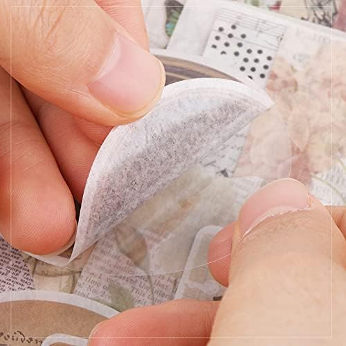 BETESSIN 220 Pcs Scrapbooking Stickers Retro Scrapbooking Paper Set Self-Adhesive Label Decoration with 4 Different Themes Assorted for DIY Art Craft Scrapbooking Journal Diary Book Decorative