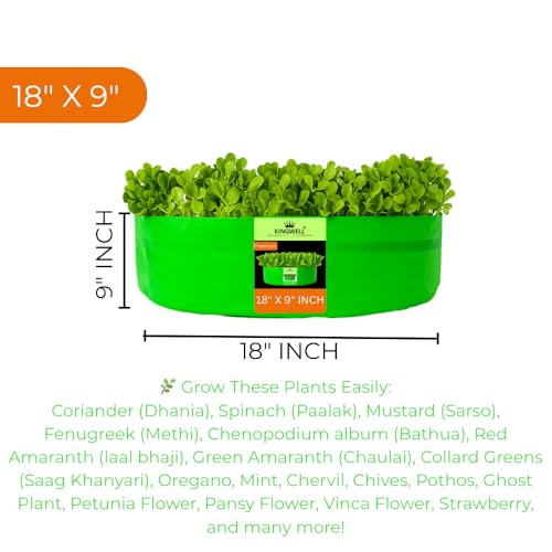Image of Kingwell grow bags 18x9 inch pack of 1 Grow Bag For Terrace Garden Leafy Vegetable Plant Grow Bags Fruits Growing Containers For terrace Gardening