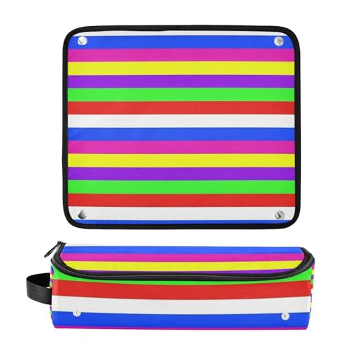 Estuche de viaje 2 en 1 para rizador con base resistente al calor, estuche grande para planchas de pelo y rizadores, diseño de rayas arcoíris coreano miniatura 3
