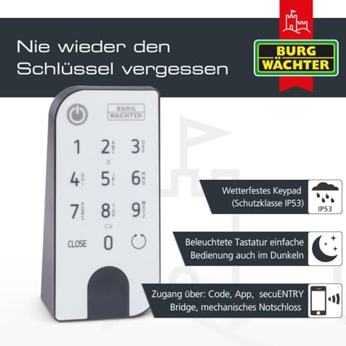 BURG-WÄCHTER Elektronisches Türschloss, Zylinder und Keypad, Öffnung mit App, Pincode oder...