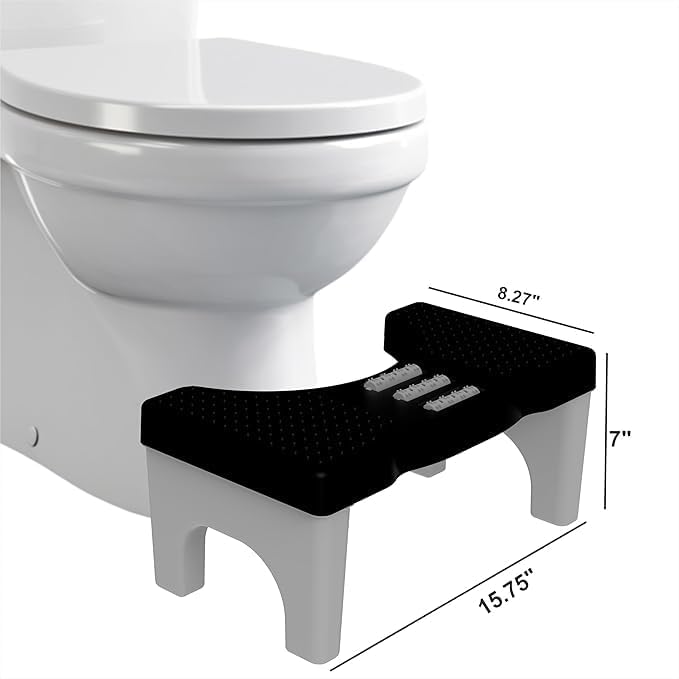 Image of A to Z Hub Polypropylene (PP) Perfect Posture Bathroom Toilet Step Stool with Massage Rollers, 18 cm Height, Foldable Design, (Grey and Black) (Black)