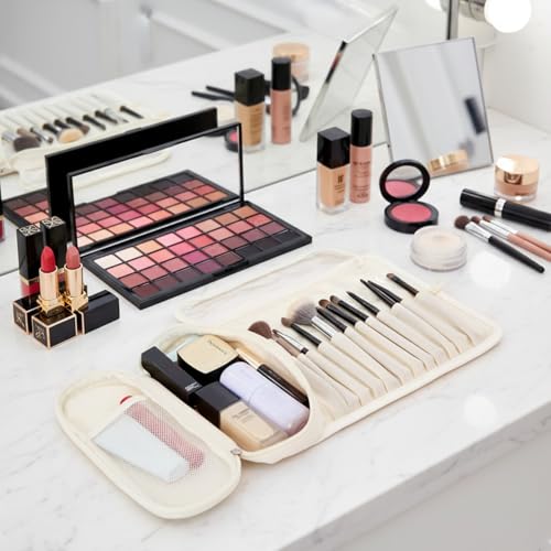 Image of MAYCREATE Makeup Brush Pouch Organiser Waterproof Roll-Up 12 Sleeves