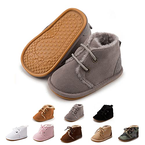 Image of Zoolar Baby Unisex Warm Snow Boots Newborn Leather Fur Lace Up Ankle Anti-Slip Rubber Texture Sole Toddler Prewalker Winter Crib Shoes
