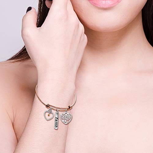 Image of Uloveido Stainless Steel Tree of Life Bangle Mustard Seed Pendant Faith Cuff Bracelet Gifts for Women Teen-Girls Y639
