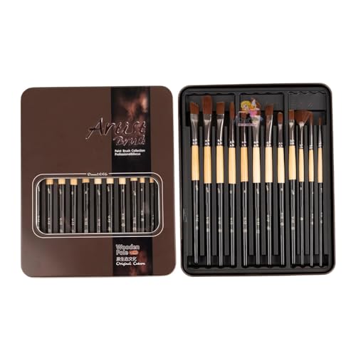 Image of WISHKEY 12 Pcs Professional Paint Brush Set with Metal Storage Box | Synthetic Bristle Brushes for Acrylic, Watercolor, Oil & Gouache Painting | Assorted Artist Brushes for Kids, Students & Adults