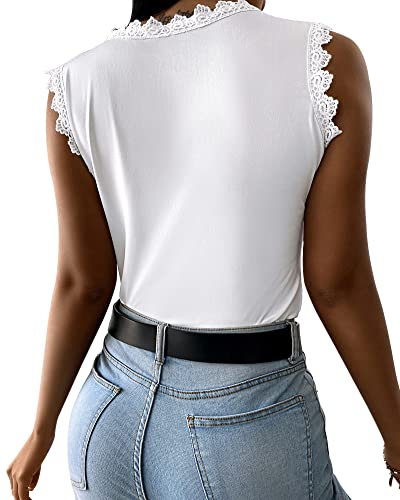 Womens Lace Tank Top Blouse Sleeveless Summer Casual Crew Neck Slim Fit Hollow Out Shirt2