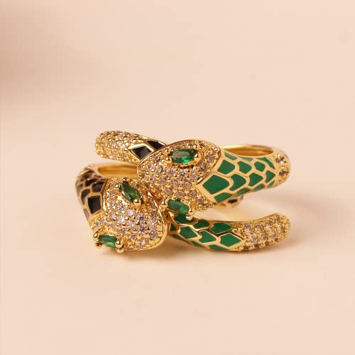 Jean Beau Cute Snake Adjustable Open Gold Ring for Women - Sparkly Vintage Wrap Stacking Animal Green Enamel Eye Fashion Statement Love Promise Costume Finger Cocktail Party Jewelry Gift4