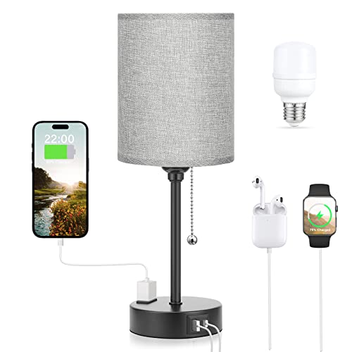 Image of Small Bedside Table Lamp for Bedroom - Desk Lamp with USB Ports for Dorm