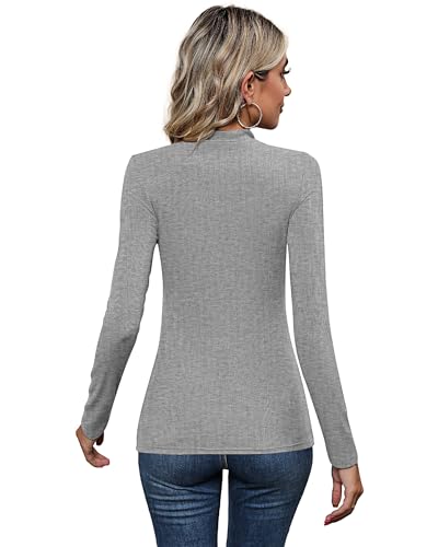 3 Pack Women's Mock Neck Tops, Fitted Ribbed Turtleneck Shirts 2025 Trendy Long Sleeve Knit Thermal Undershirts Tee4