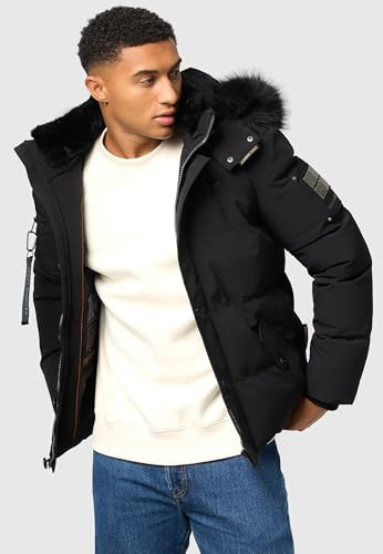 STONE HARBOUR Herren Winterjacke mit Kapuze Winter Fellkragen Steppjacke B734 [B734 - Schwarz - Kunstfell Schwarz - Größe XXL - Gr. 2XL]