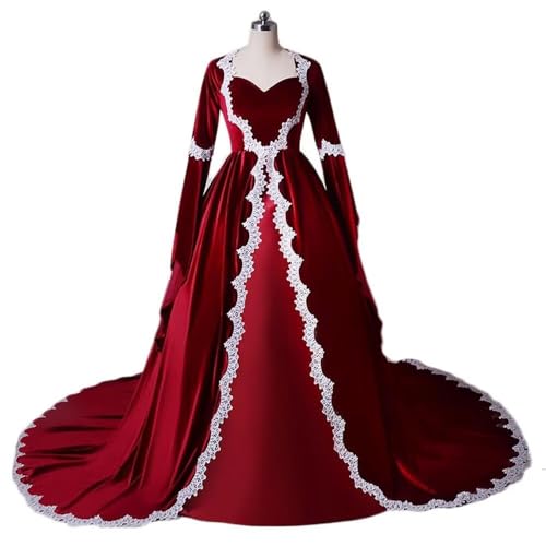 Dydsz Medieval Elegant Evening Dresses for Women Long Sleeves Velvet Formal Party Dress Lace Masquerade Ball Gown3