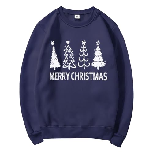Women's Crewneck Pullovers Christmas Sweatshirt For Women Crewneck Christmas Tree Long Sleeve Xmas Holiday Pullover Sweater Size 10 Navy