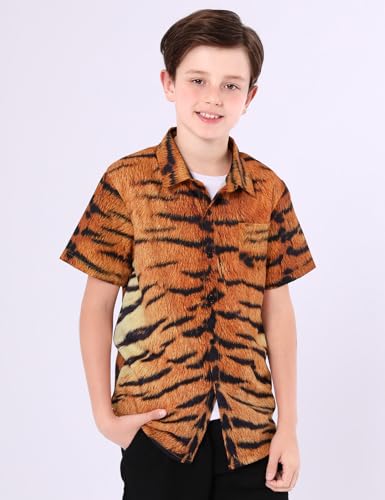 Image of COSLAND Boys' Animal Print Hawaiian Shirt Kids' Novelty Button Down Shirt, X-Small-Large