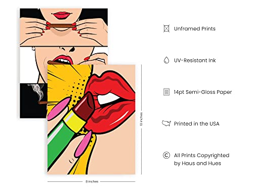 Pop Art Prints Set Of 4 By Haus And Hues | Banksy Wall Art & Pop Art Wall Decor & Painting, Weed Decor & Poster For College Dorm | Makeup Room Decor | Dorm Room Poster | Unframed | 8” X 10” | (Pop Art) #TOP1