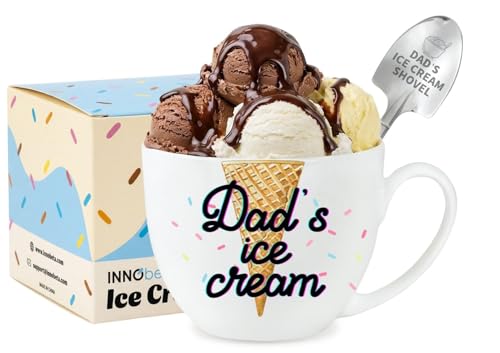 InnoBeta Dad Ice Cream Bowl, Gifts for Fathers Day from Daughter Son, Dad Ice Cream Bowl Set with Scoop Spoon, Gift for Father's Birthday