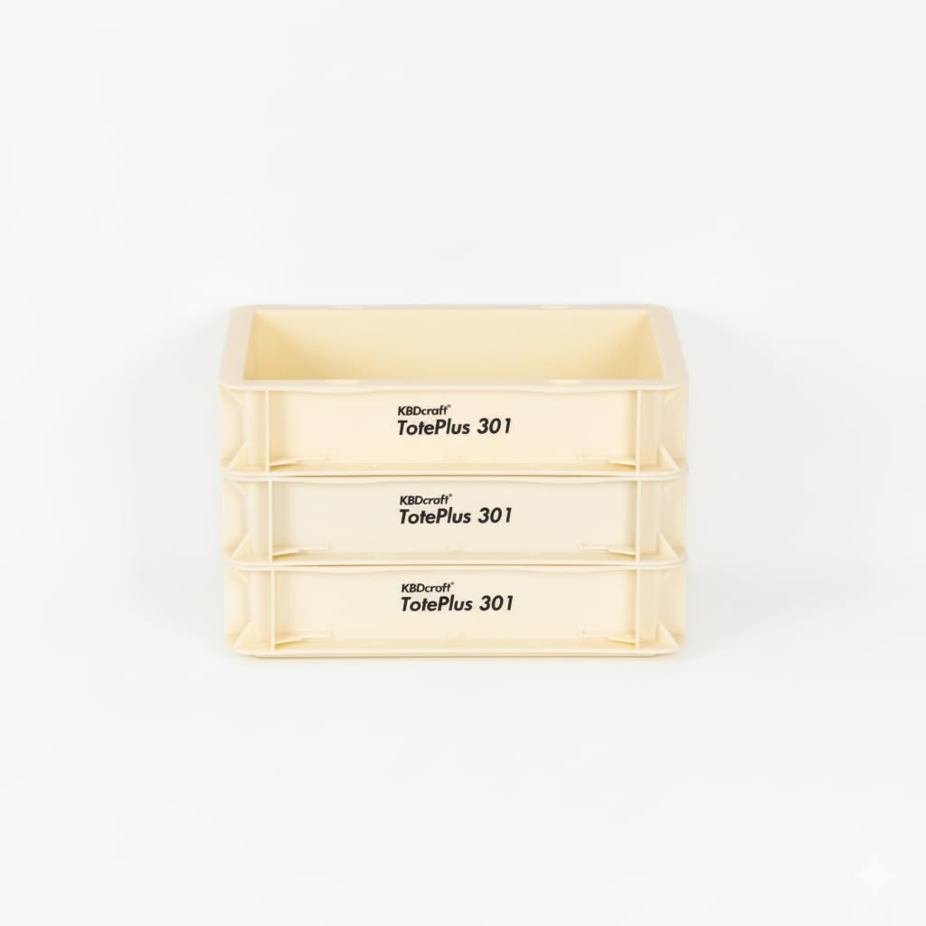KBDcraft Stackable Storage Bin - Heavy-Duty Plastic Organizer Box and Tray with Straight Walls, small plastic bin totes for storage, 12"x8"x3", 0.5Gal, Cream, 3 Pack