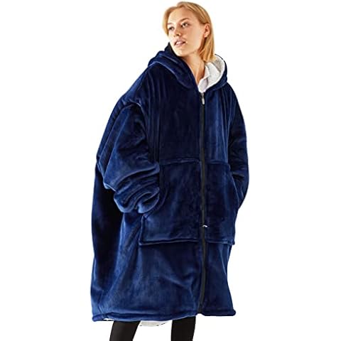 Tolumo Hoodie Blanket Oversized Ultra Soft Plush Sherpa Fleece Wearable Warm Throw Blanket Cosy Giant Sweatshirt LL20 Blue Plus Cover