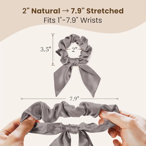 Image of THXSILK 100% Mulberry Silk Bow Scrunchies 3-Pack, 22 Momme Mulberry Silk Hair Ties for Women, Cute Bunny Ear No Damage Ponytail Holders, Fashion Hair Accessories for Girls(M, Grey)