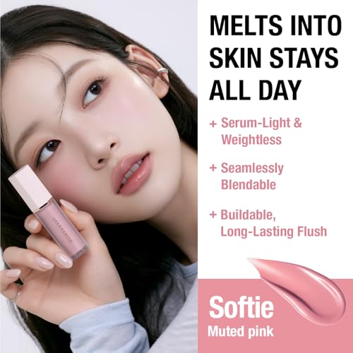 Image of DEAR DAHLIA Petal Drop Liquid Blush (Softie) - Natural Dewy Glow Serum Blush, Buildable & Blendable, Sheer Watercolor Finish, Vegan Korean Makeup for Cheeks, 0.14 oz