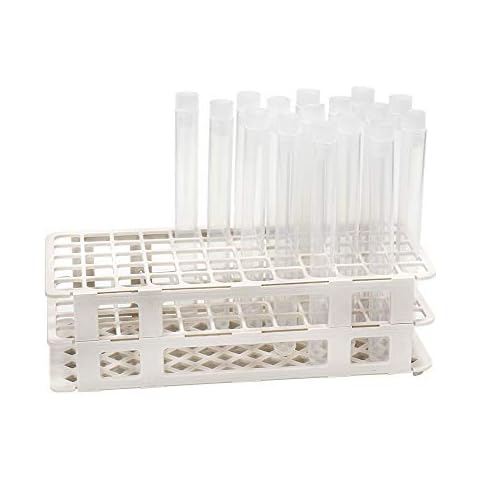 ULAB Scientific White Tube Rack and Plastic Test Tubes Set, Include 1pc of White Tube Rack, 60pcs of Plastic Party Test Tubes, Nature Color, UTR1015 Cover