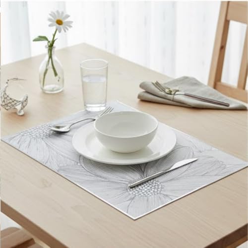 Image of HomeCloud Rectangular Waterproof Dining Table Placemats | Strong & Easy-Clean Table Mat for Dining, Center & Bedside Table | Protects from Spills, Heat & Scratches (Two Flower Silver, Set of 6)