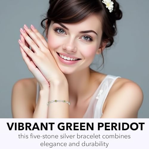 Shop LC Peridot Birthstone Bracelets for women in 925 Sterling Silver Bracelet 7.25 Inches Bolo Link Chain Bracelets Infinity Jewelry Birthday Gifts for Women4