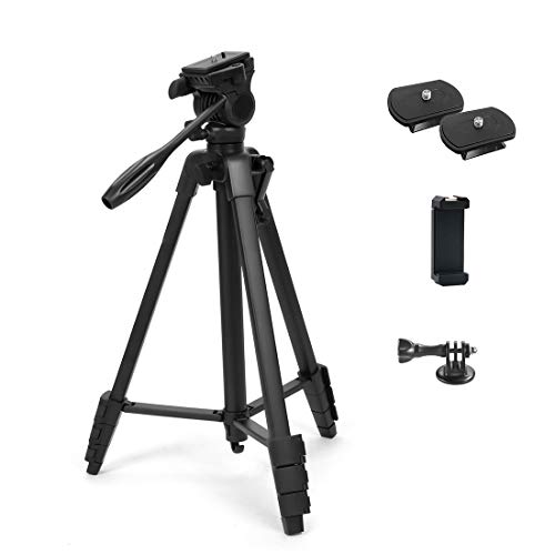 Phinistec 152cm Trpode Cmara Rflex para Mvil, iPhone, Gopro, Smartphone con Hidrulica Cabeza y Adaptador de Mvil y Gopro para Fotografa y Video (Negro)