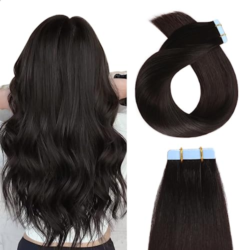 YILITE Tape in Extensions Human Hair 24 inch Jet Black Tape in Hair Extensions Natural Invisible Remy Straight Skin Weft Seamless 20pcs 50g/Pack (#1 Jet Black)
