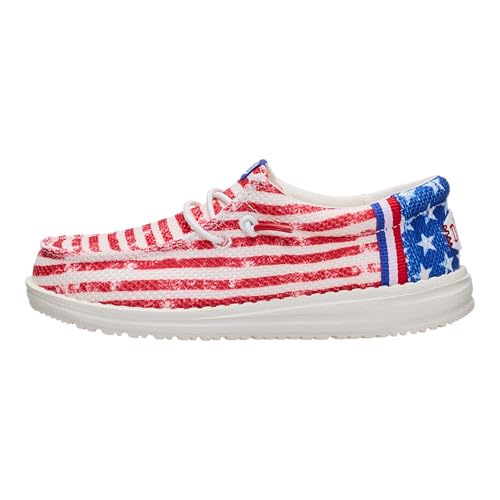 HEYDUDE Mens Wally Americana Mesh Slip On Shoe American Flag Size 12 | Breathable Casual Travel Shoes | Lightweight Outsole
