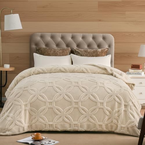 PHF Soft Sherpa Fleece Blanket Queen Size for Bed, 510GSM Fleece Lightweight Yet Warm Blanket, No Shed No Pilling, 90