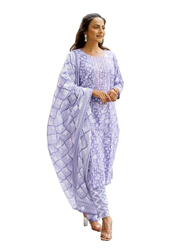Image of MIRCHI FASHION Pure Cotton Floral Kurta Set for Women with Dupatta & Pant | 3 Piece Straight Fit Ethnic Outfit | Breathable Summer Salwar Suit