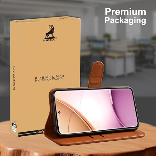 Image of AIBEX Shock Proof Flip Compatible for Motorola G54 / Motorola G64 5G Flip Cover Leather Finish | Inside TPU with Card Pockets | Wallet Stand | Complete Protection Flip Case- Brown