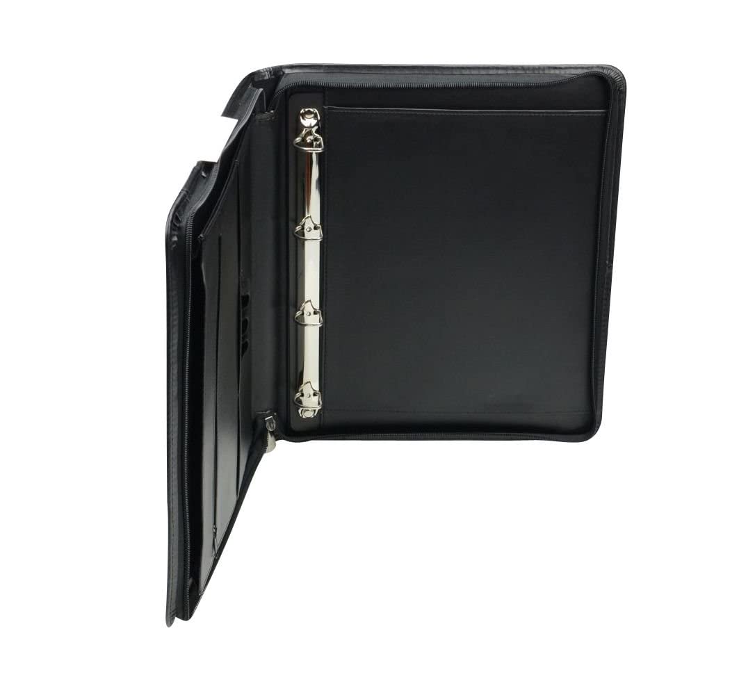 Alassio 30014 - Carpeta de anillas Limone, DIN A4, de piel negra, aprox. 36 × 28,5 × 4 cm