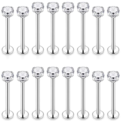 Ovxznts 16G Cheek Piercing Jewelry Stainless Steel Ashley Piercing Lip Jewelry Crystal Internally Threaded Dimple Studs Flat Tongue Rings for Women Men 14mm 9/16 inch