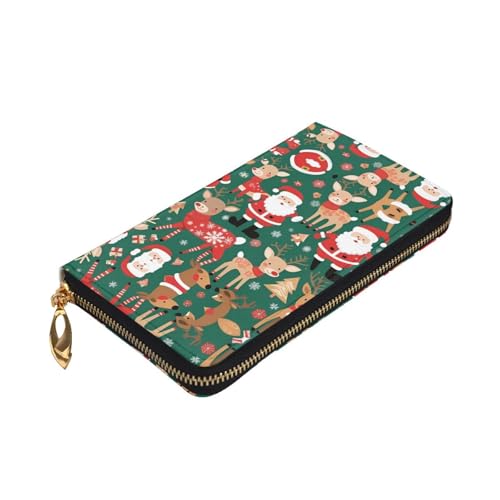 Leather Wallet 7.48 x 4.13 in - Stylish and Durable Wallet for Women with Multiple Compartments and Zipper Design Santa Claus and Christmas deer Pattern3
