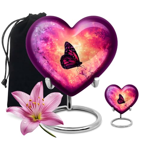 Image of Butterfly Urn Decorative Urn for Funeral 1 Large & 1 Small | Small Keepsake Burial Urns for Human Ashes Adult Female Mom, Memorial Keepsakes for Ashes