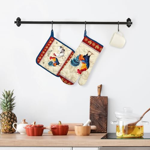 Rooster-Oven-Mitts-and-Pot-Holders-Sets-100-Cotton-Heat-Resistant-Extra-Long-Oven-Gloves-Potholder-for-Kitchen-Cooking-Baking-Housewarming Rooster Oven Mitts and Pot Holders Sets 100 Cotton Heat Resistant Extra Long Oven Gloves Potholder for Kitchen Cooking Baking Housewarming