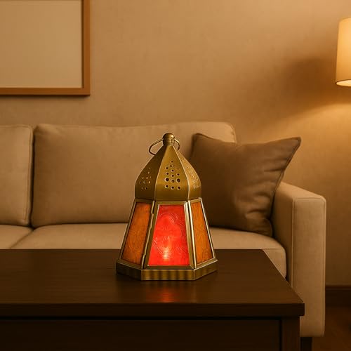 Image of MARKET 99 Metal+Glass Royal Lantern Frustum Shape | Elegant Home Decor for Diwali, Christmas, Birthday, and Wedding | Decorative Candle Holder for Ideal for Festive & Ambient Lighting | Multi Color