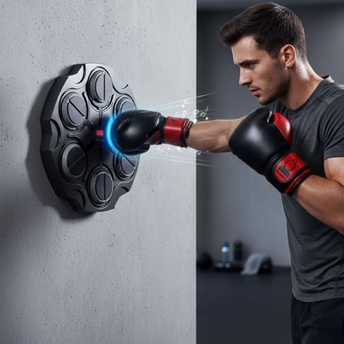 CUVE Ace - Hexagonal Warrior Cuadro de Boxeo Musical con Bluetooth, Equipo de Entrenamiento para Niños y Adultos, Diseño Sin Perforación, Incluye Guantes de Regalo, Negro, 35cm