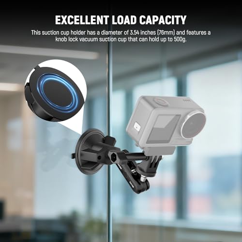 Image of NEEWER Suction Cup Phone Holder & Camera Mount Compatible With GoPro DJI Insta360 iPhone, Car Phone Mount with Action Camera Adapter 360 Magic Arm for POV Windshield Glass Vlog Video Recording, CA158