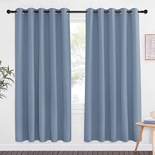 NICETOWN Blackout Doorway Curtain Room Darkening - Window Treatment Thermal Insulated Solid Grommet Vertical Drape for Bedroom/Living Room (Stone Blue, 1 Panel, 66 by 72 Inch)
