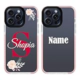 Personalized Name Monogram Case for iPhone 15 14 Pro Max 13 12 Mini 11 Plus XR X XS 8 7 SE 6s 6 Apple Phone,Custom Initial Monogrammed Signature Flower Pattern Impact Cover Clear/Pink