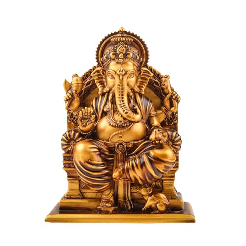 Image of Serene Blessings Lalitasana Ganesh Idol Antique Gold Finish Resin Ganpati Murti for Home Pooja Room Office and Car Dashboard God Idol Vastu Decor Spiritual Gift 2.5 Inch