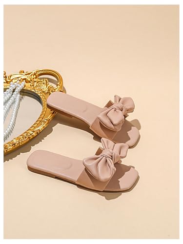 Image of GORGLITTER Girl's Bow Slip on Sandals Square Open Toe Flat Sandals for Outdoors
