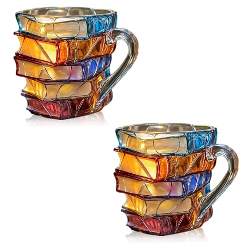 Tazza dipinta a forma di libro 2025, per gli amanti dei libri, idea regalo, unica tazza da caffè fatta a mano, in vetro da 11 0 z, simpatiche tazze da tè librezze, bicchieri carini, libri, lettori di